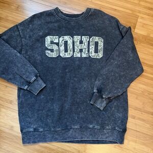 Rebellious One SOHO Graphic‎ Sweatshirt Womens M Acid wash camo Oversized NWOT